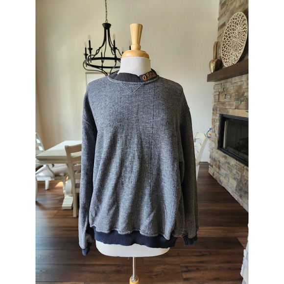 Vintage 80s QBC Club‎ Pullover Mock Neck Striped Sweatshirt Comfy Casual M - Picture 3 of 13